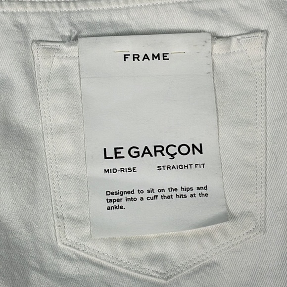 Frame Le Garcon Distressed Rolled Cuff Straight Jeans in White Mid Rise Sz 29 - Picture 13 of 15